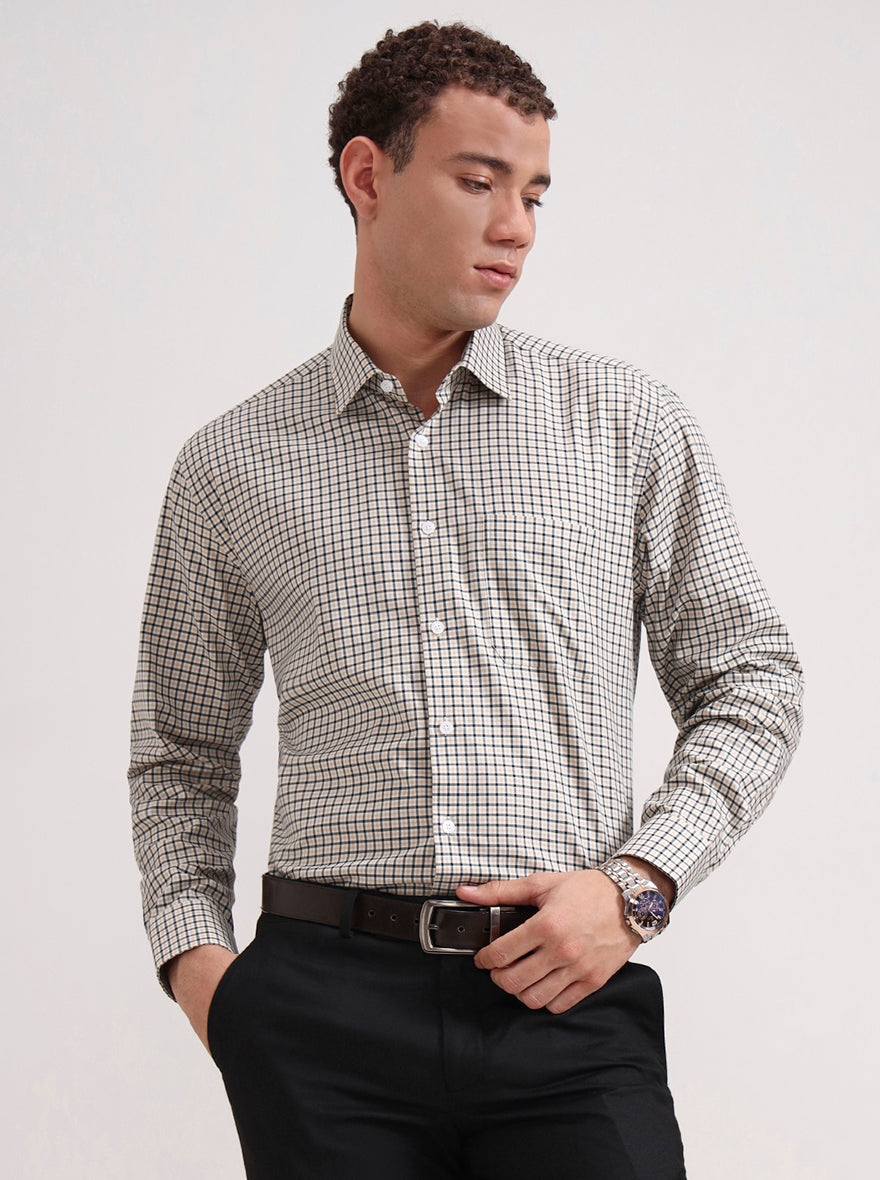 Yellow & Black Checked Regular Fit Formal Shirt | JadeBlue