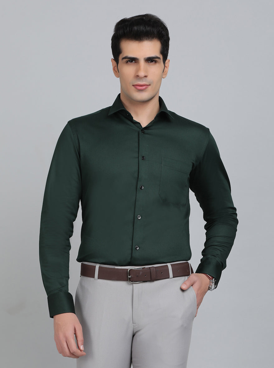 Green Solid Slim Fit Party Wear Shirt | Greenfibre