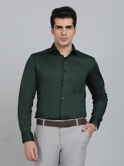 Green Solid Slim Fit Party Wear Shirt | Greenfibre
