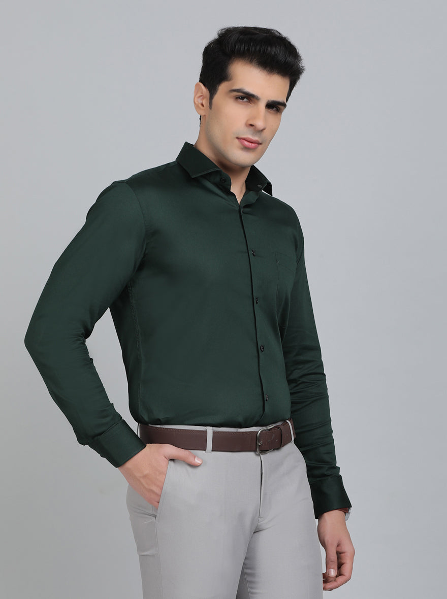 Green Solid Slim Fit Party Wear Shirt | Greenfibre