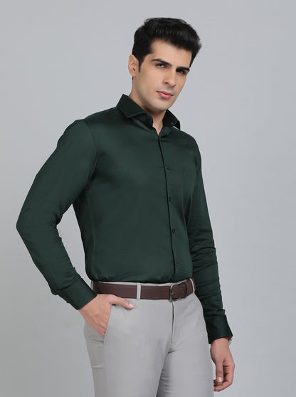 Green Solid Slim Fit Party Wear Shirt | Greenfibre