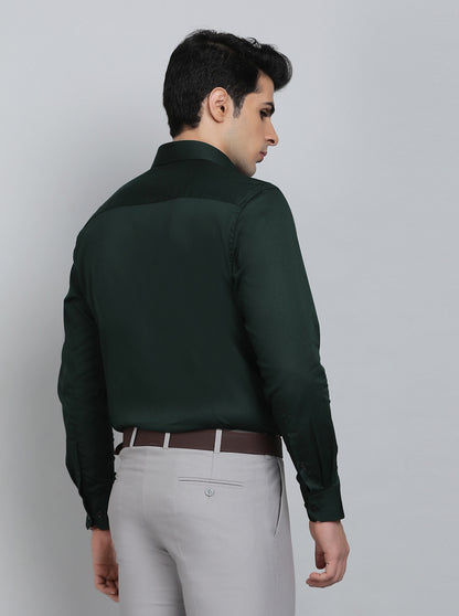 Green Solid Slim Fit Party Wear Shirt | Greenfibre