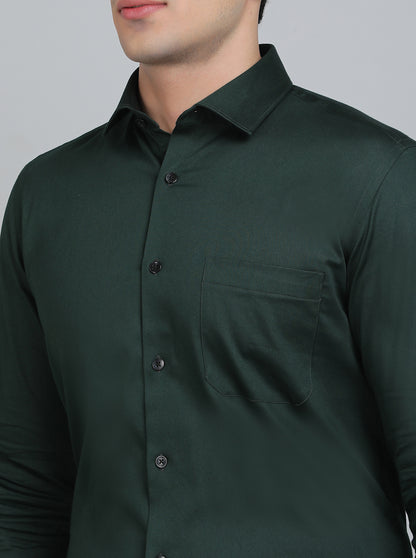 Green Solid Slim Fit Party Wear Shirt | Greenfibre