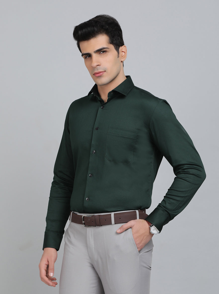 Green Solid Slim Fit Party Wear Shirt | Greenfibre