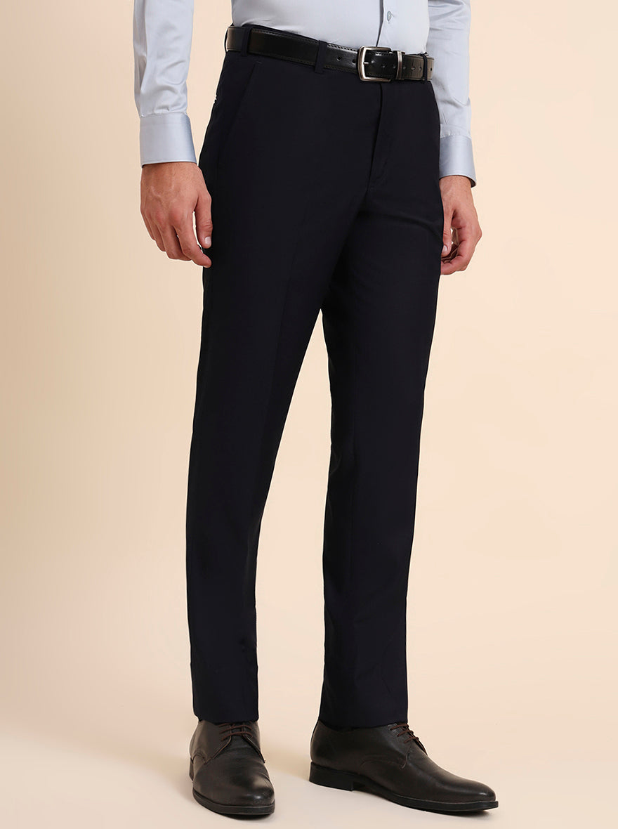 Navy Blue Solid Slim Fit Formal Trouser | Metal