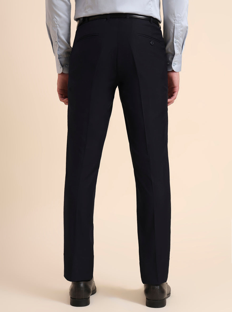 Navy Blue Solid Slim Fit Formal Trouser | Metal