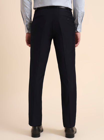 Navy Blue Solid Slim Fit Formal Trouser | Metal