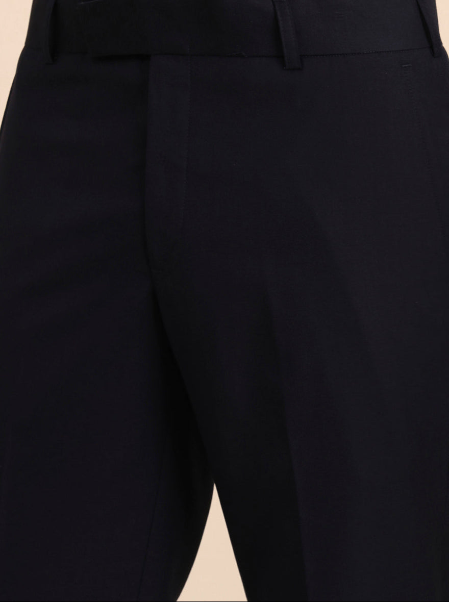 Navy Blue Solid Slim Fit Formal Trouser | Metal