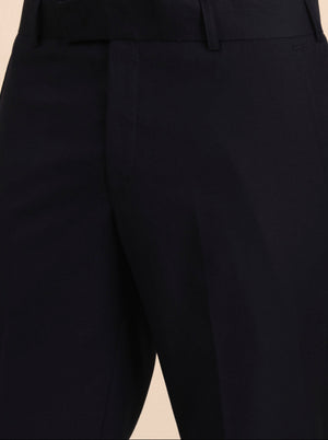 Navy Blue Solid Slim Fit Formal Trouser | Metal