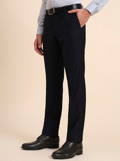 Navy Blue Solid Slim Fit Formal Trouser | Metal