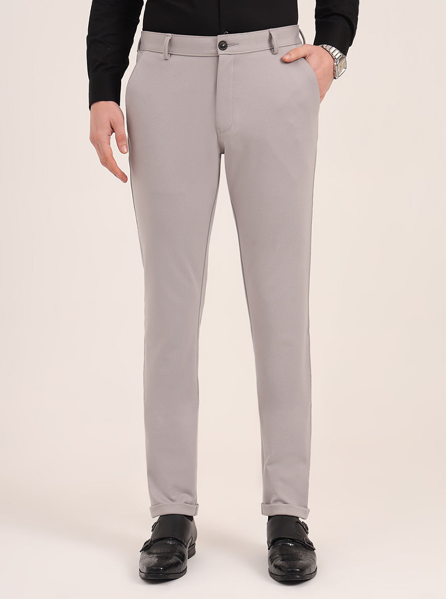 Light Grey Solid Slim Fit Club Wear Trouser | JB Studio