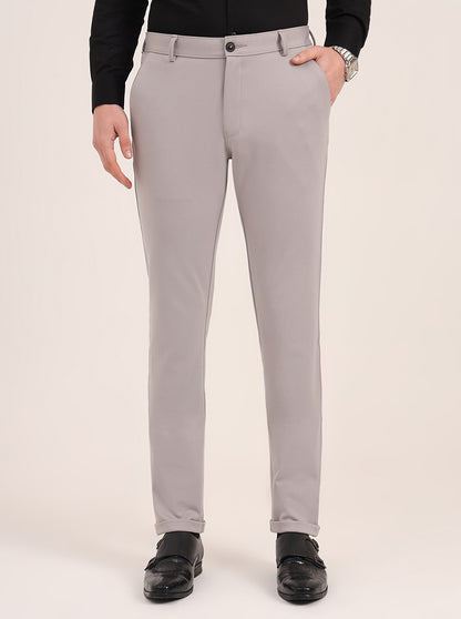 Light Grey Solid Slim Fit Club Wear Trouser | JB Studio