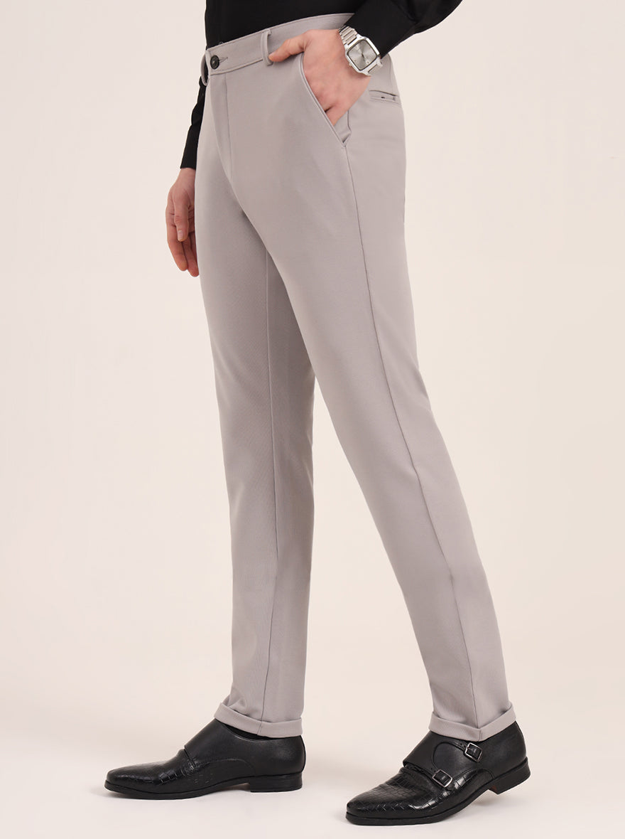 Light Grey Solid Slim Fit Club Wear Trouser | JB Studio