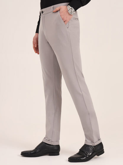 Light Grey Solid Slim Fit Club Wear Trouser | JB Studio