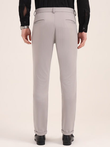 Light Grey Solid Slim Fit Club Wear Trouser | JB Studio