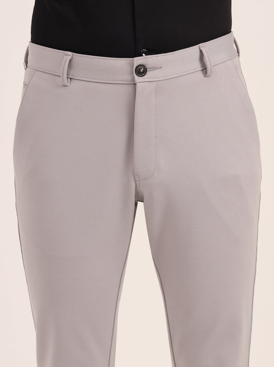 Light Grey Solid Slim Fit Club Wear Trouser | JB Studio