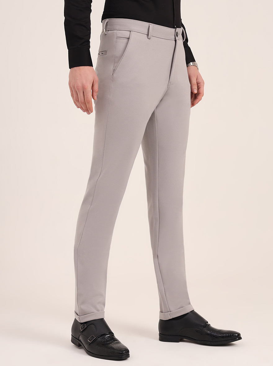 Light Grey Solid Slim Fit Club Wear Trouser | JB Studio