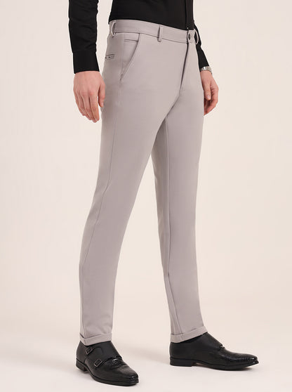 Light Grey Solid Slim Fit Club Wear Trouser | JB Studio