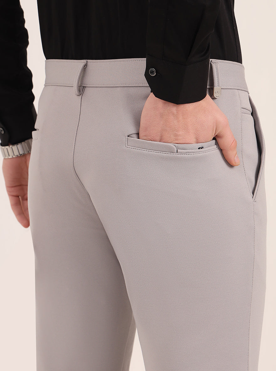 Light Grey Solid Slim Fit Club Wear Trouser | JB Studio