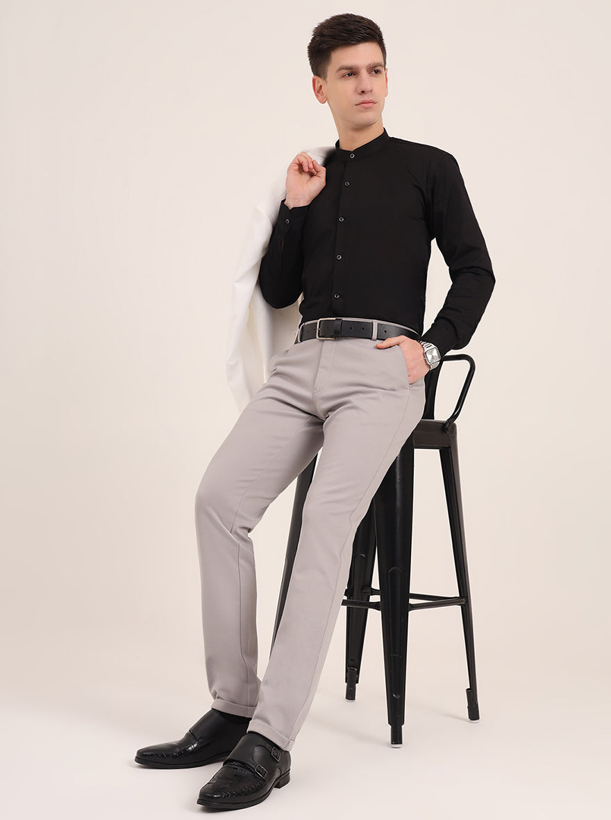 Light Grey Solid Slim Fit Club Wear Trouser | JB Studio