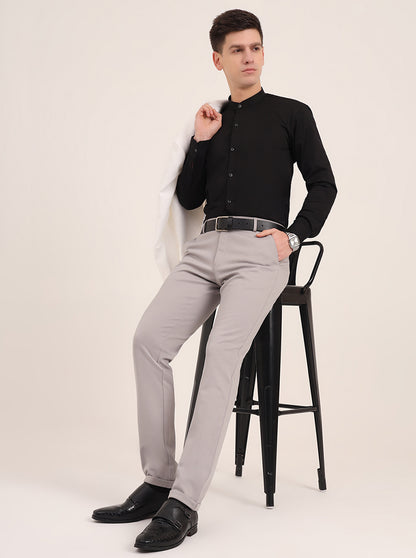 Light Grey Solid Slim Fit Club Wear Trouser | JB Studio