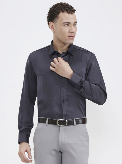 Dark Grey Printed Regular Fit Party Wear Shirt | Wyre