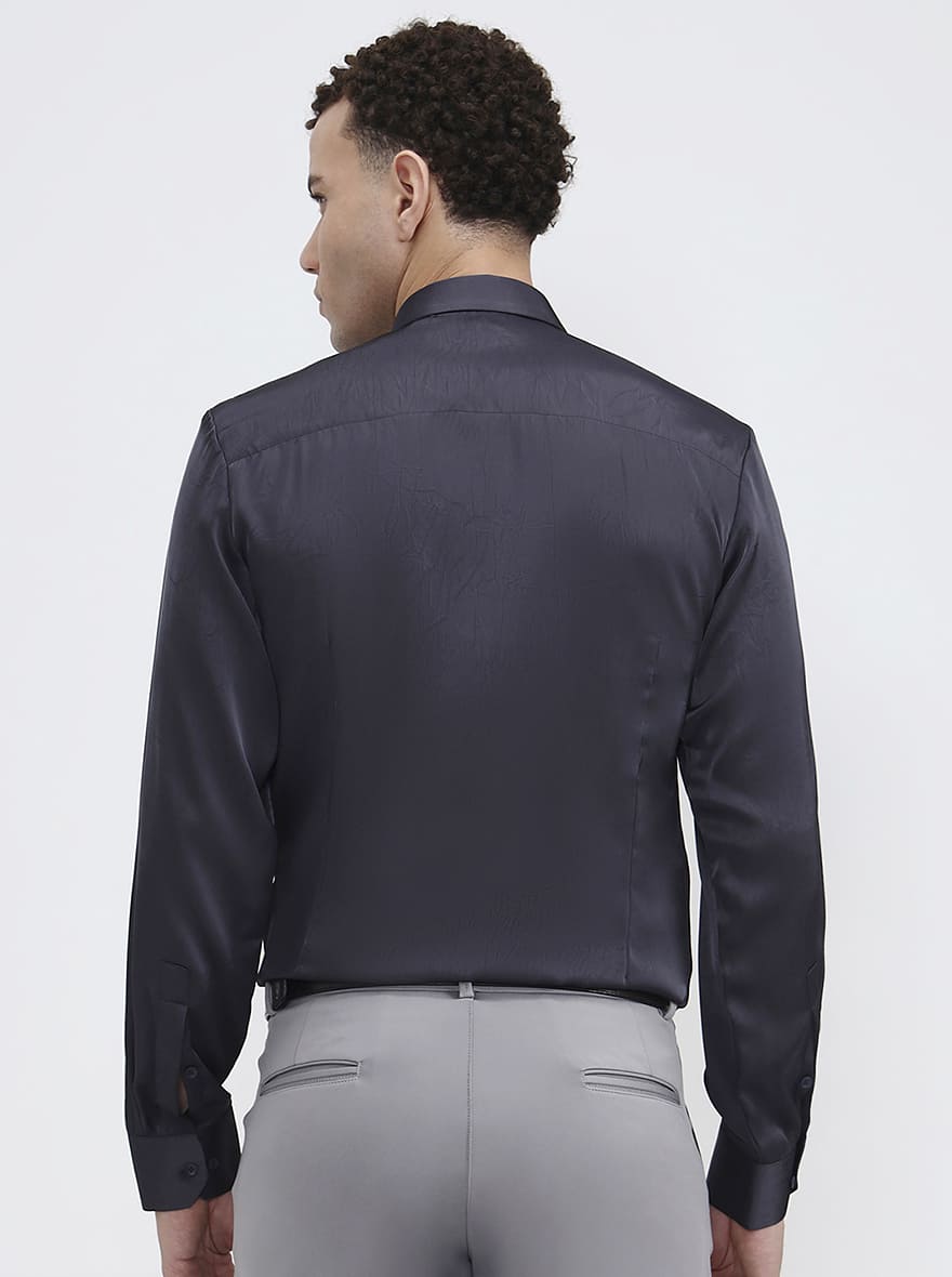Dark Grey Printed Regular Fit Party Wear Shirt | Wyre