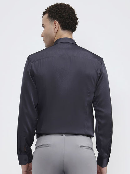 Dark Grey Printed Regular Fit Party Wear Shirt | Wyre