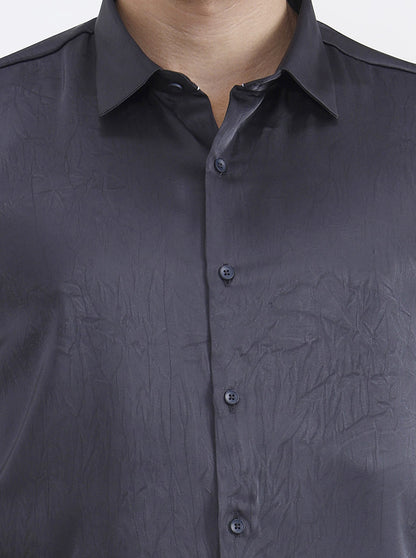 Dark Grey Printed Regular Fit Party Wear Shirt | Wyre