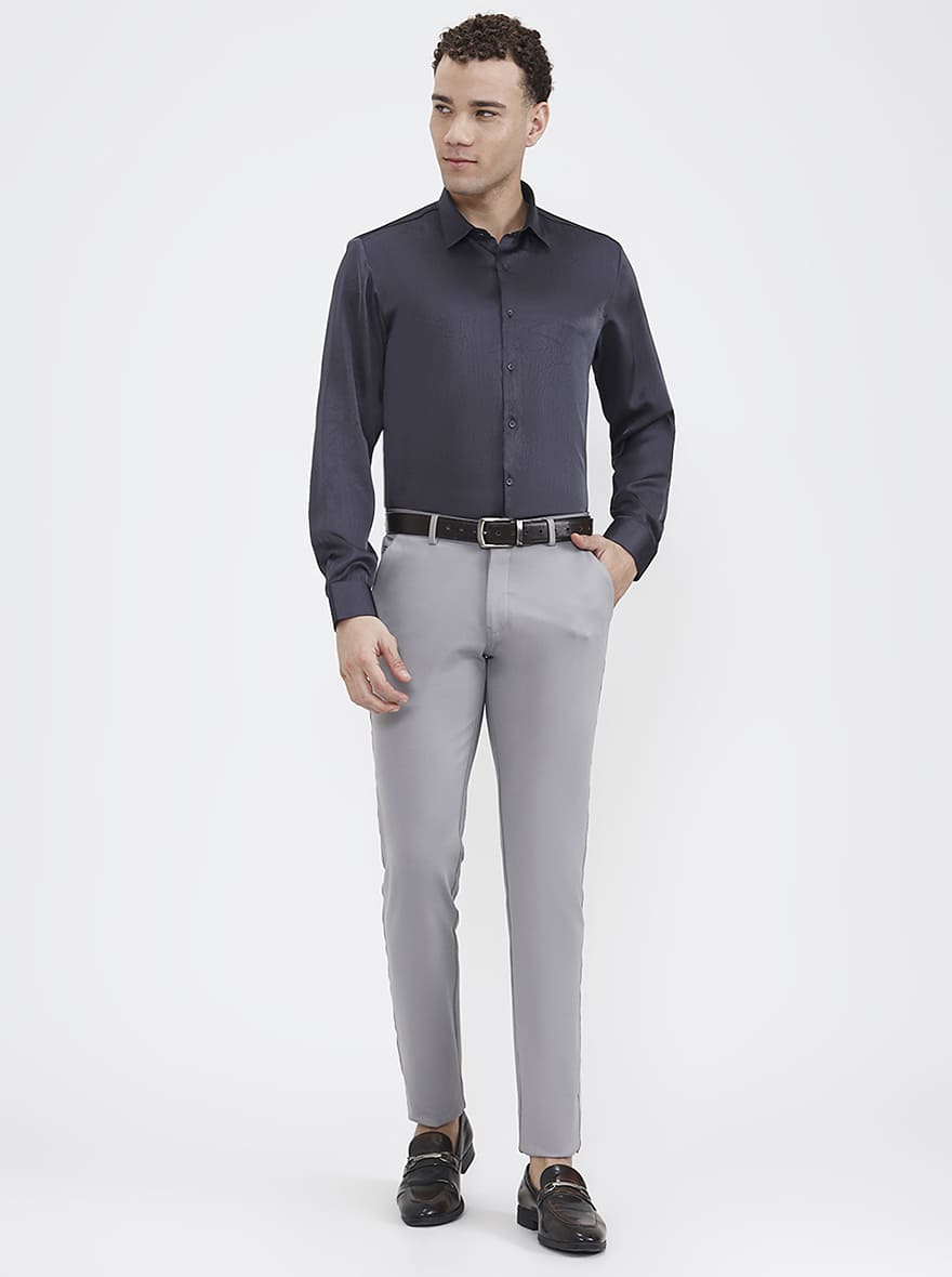 Dark Grey Printed Regular Fit Party Wear Shirt | Wyre