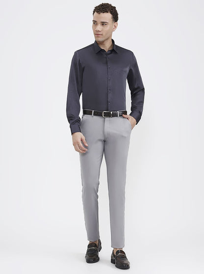 Dark Grey Printed Regular Fit Party Wear Shirt | Wyre