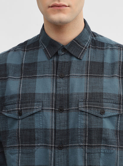 Teal & Blue Checked Slim Fit Casual Shirt | JadeBlue