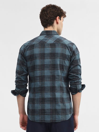 Teal & Blue Checked Slim Fit Casual Shirt | JadeBlue