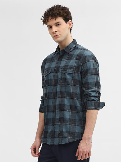Teal & Blue Checked Slim Fit Casual Shirt | JadeBlue