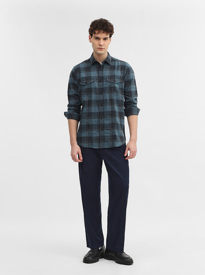 Teal & Blue Checked Slim Fit Casual Shirt | JadeBlue