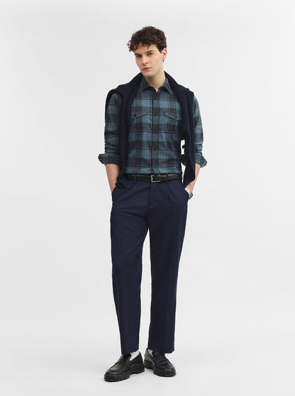 Teal & Blue Checked Slim Fit Casual Shirt | JadeBlue