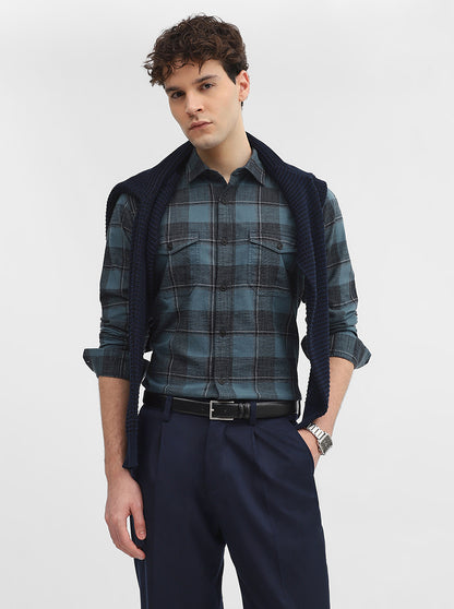 Teal & Blue Checked Slim Fit Casual Shirt | JadeBlue