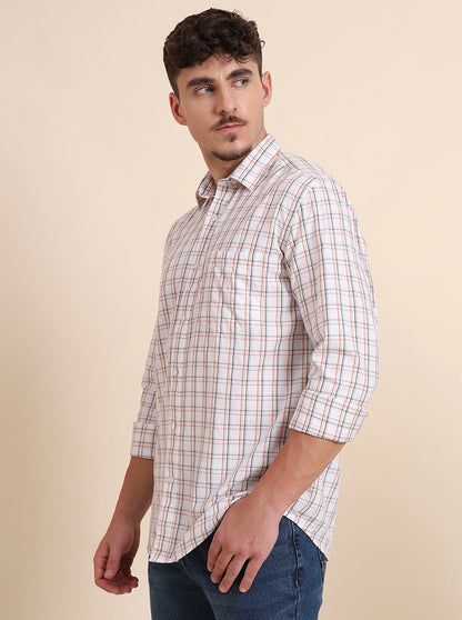 Orange Checked Smart Fit Semi Casual Shirt | Greenfibre