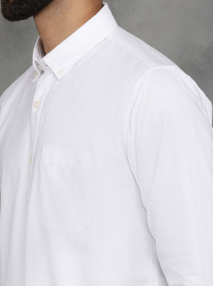 White Solid Slim Fit Casual Shirt | JadeBlue