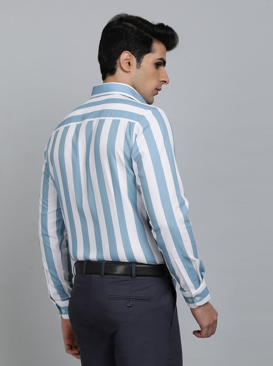 Light Blue Striped Slim Fit Party Wear Shirt | Wyre