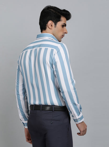 Light Blue Striped Slim Fit Party Wear Shirt | Wyre