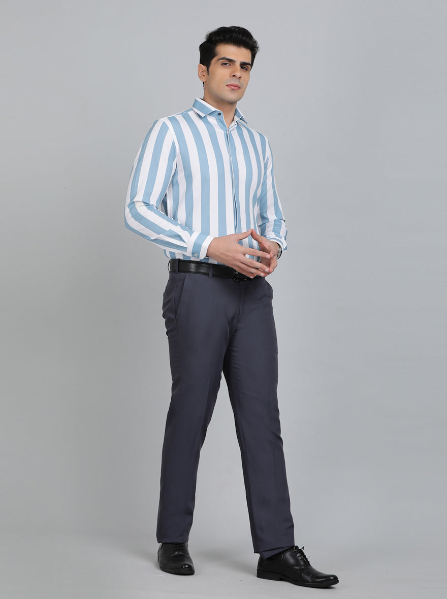 Light Blue Striped Slim Fit Party Wear Shirt | Wyre