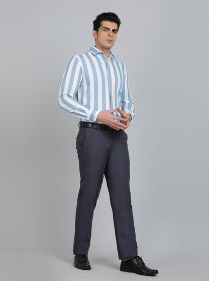 Light Blue Striped Slim Fit Party Wear Shirt | Wyre