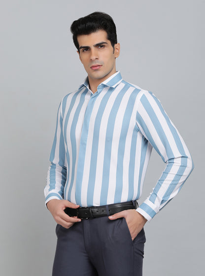 Light Blue Striped Slim Fit Party Wear Shirt | Wyre