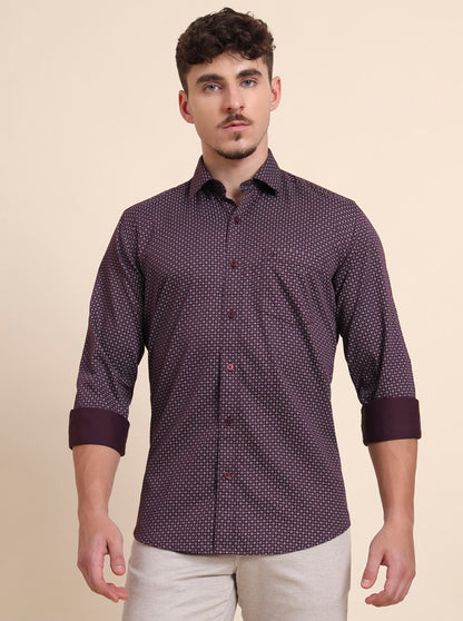 Purple Printed Tailored Fit Semi Casual Shirt | JadeBlue