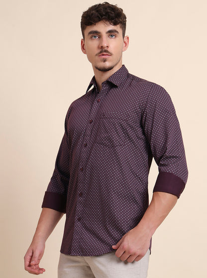 Purple Printed Tailored Fit Semi Casual Shirt | JadeBlue