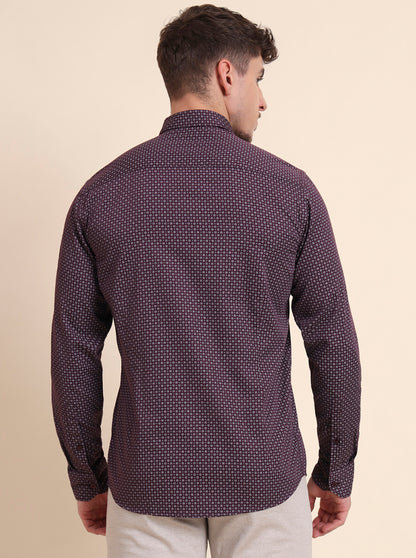 Purple Printed Tailored Fit Semi Casual Shirt | JadeBlue