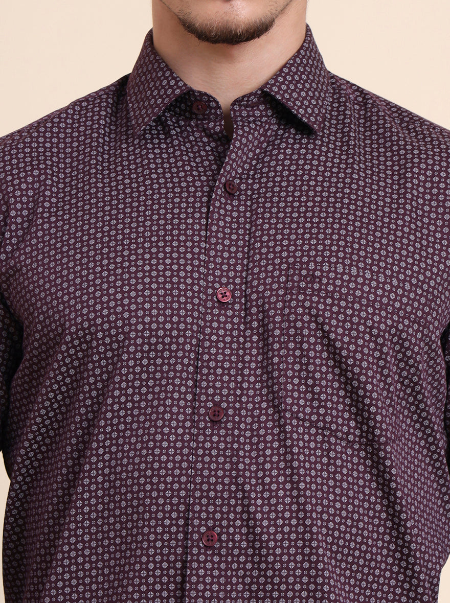 Purple Printed Tailored Fit Semi Casual Shirt | JadeBlue