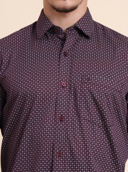 Purple Printed Tailored Fit Semi Casual Shirt | JadeBlue