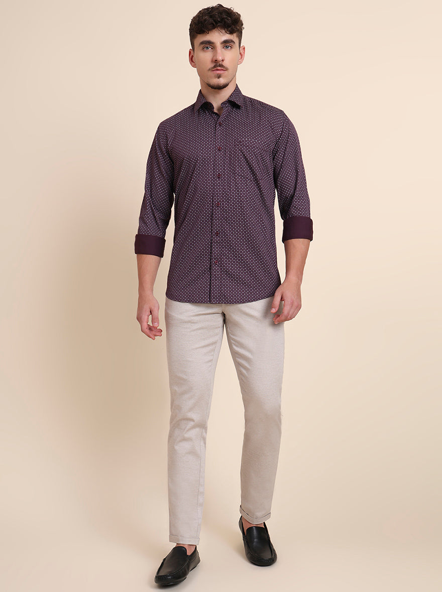 Purple Printed Tailored Fit Semi Casual Shirt | JadeBlue